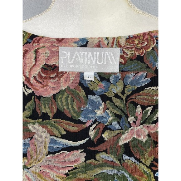 Vintage 80's Dorothy Schoelen Platnium Olive Floral Chic Bib Blouse Jacket Large - Picture 10 of 13